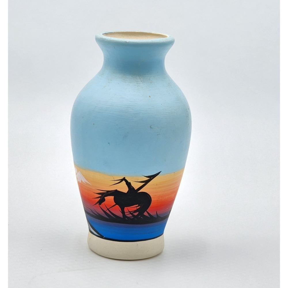 Navajo Vase Hand Painted Native American Indian Pottery Artist Signed Fox Beauty